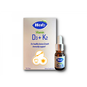 HERO VITAMIN D3 + K2 ( VITAMIN D3 400 IU/ 4 DROPS + VITAMIN K2 5 MCG 4 DROPS ) 10 ML ORAL DROPS